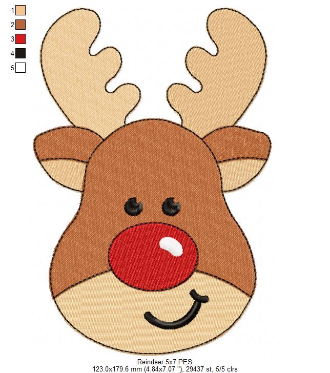 Red-Nosed Reindeer 🦌❤️ – Fill Stitch - Machine Embroidery Design for Christmas