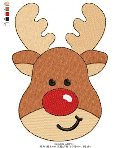 Red-Nosed Reindeer 🦌❤️ – Fill Stitch - Machine Embroidery Design for Christmas