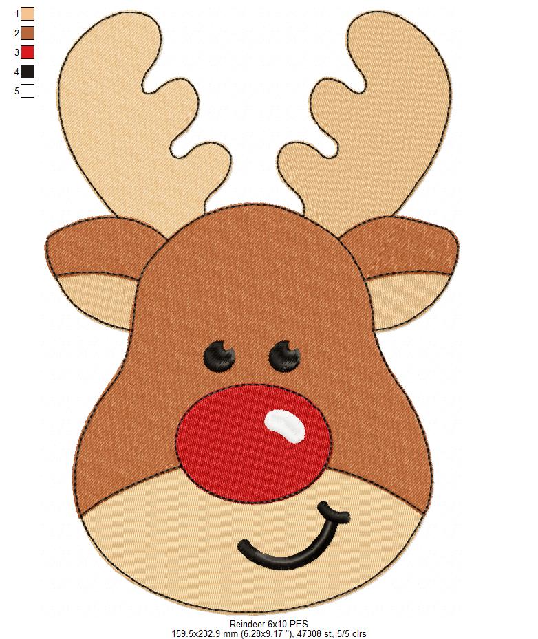 Red-Nosed Reindeer 🦌❤️ – Fill Stitch - Machine Embroidery Design for Christmas