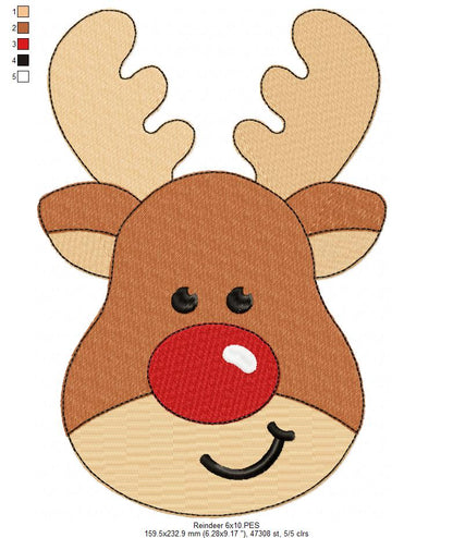 Red-Nosed Reindeer 🦌❤️ – Fill Stitch - Machine Embroidery Design for Christmas