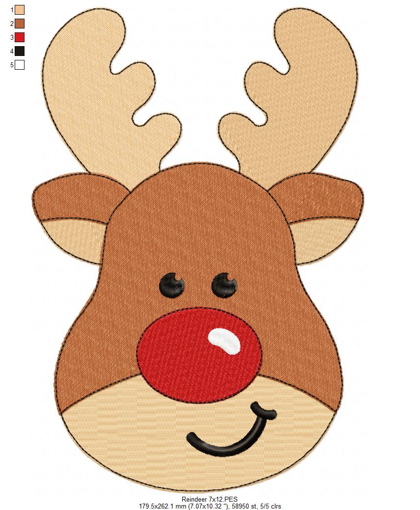 Red-Nosed Reindeer 🦌❤️ – Fill Stitch - Machine Embroidery Design for Christmas
