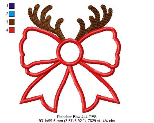 Christmas Coquette Bow Reindeer - Applique - Machine Embroidery Design