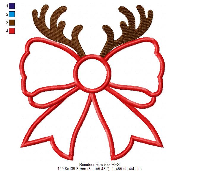 Christmas Coquette Bow Reindeer - Applique - Machine Embroidery Design