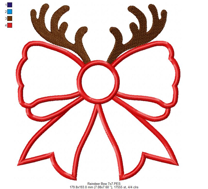 Christmas Coquette Bow Reindeer - Applique - Machine Embroidery Design