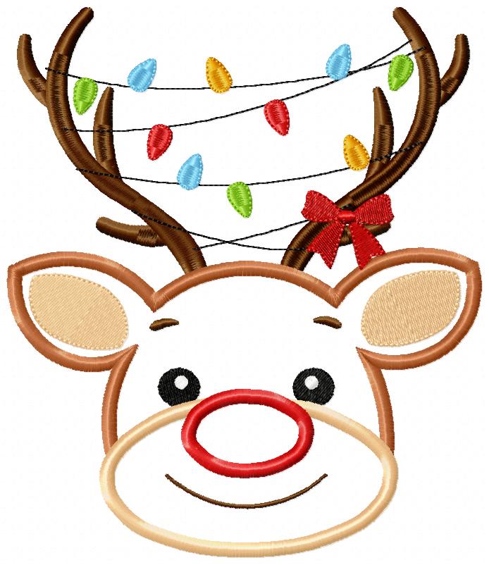 Reindeer and Christmas Lights - Applique - Machine Embroidery Design