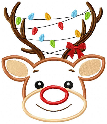 Reindeer and Christmas Lights - Applique - Machine Embroidery Design