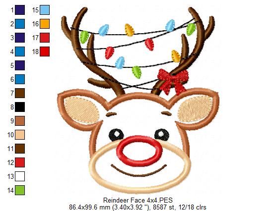 Reindeer and Christmas Lights - Applique - Machine Embroidery Design