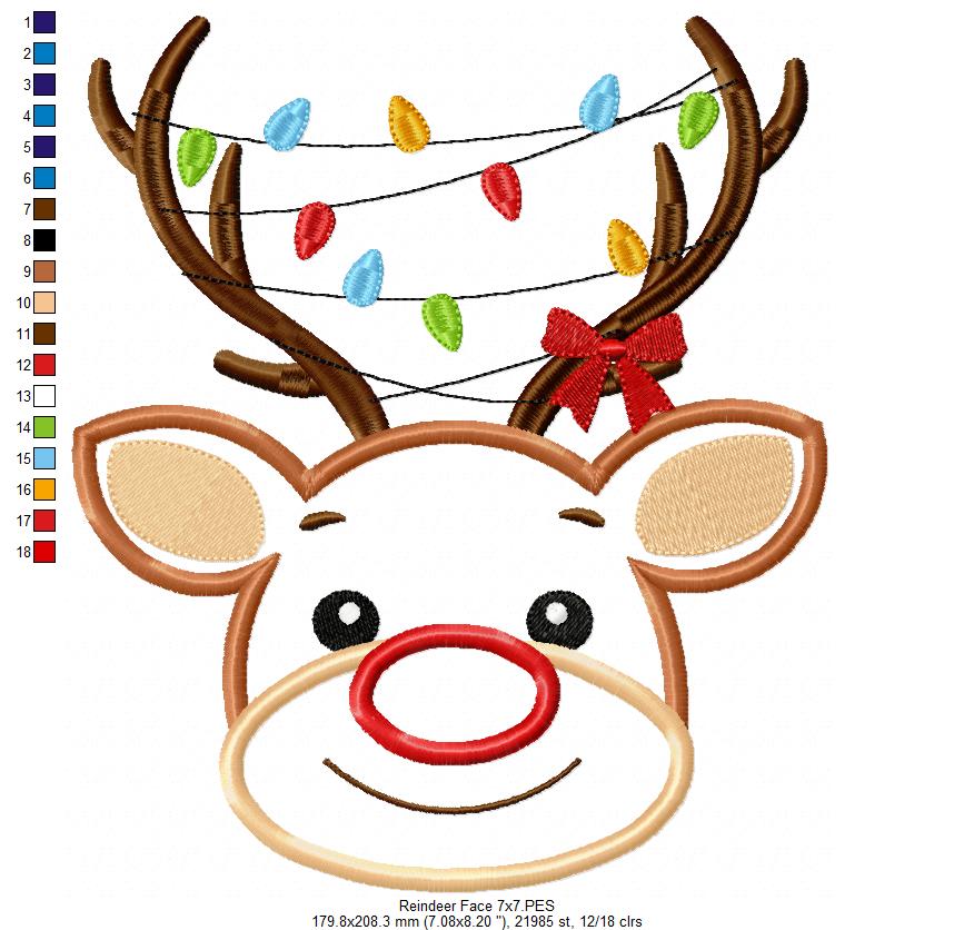 Reindeer and Christmas Lights - Applique - Machine Embroidery Design
