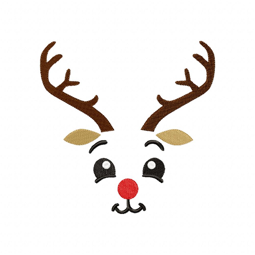 Christmas Rudolph Reindeer Face Boy - Fill Stitch - Machine Embroidery Design