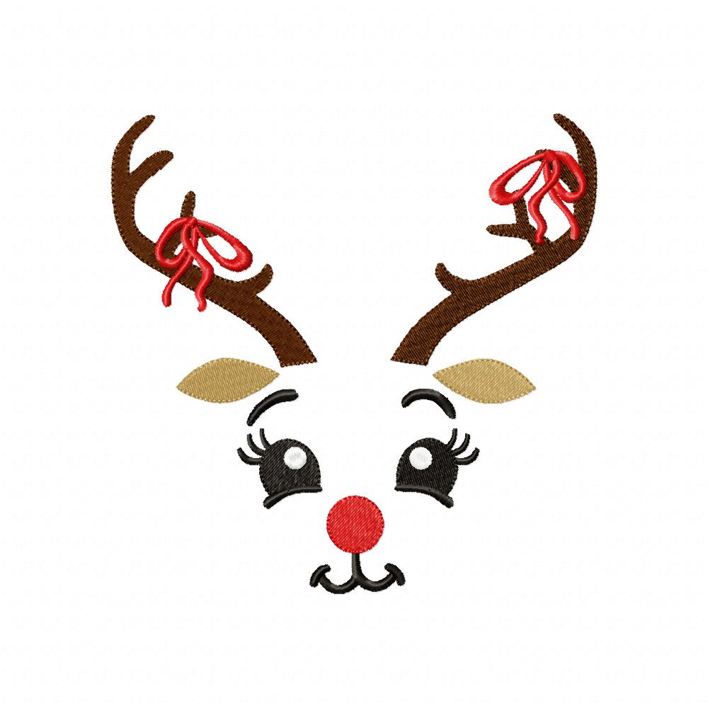 Christmas Rudolph Reindeer Face Girl - Fill Stitch - Machine Embroidery Design