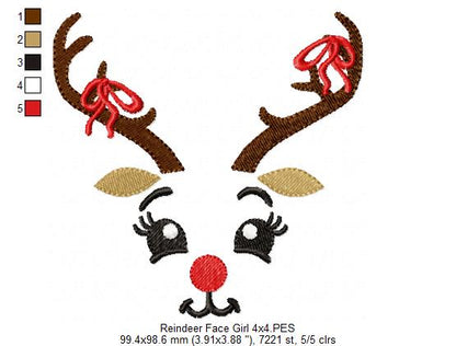 Christmas Rudolph Reindeer Face Girl - Fill Stitch - Machine Embroidery Design