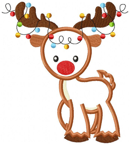 Christmas Reindeer with Lights 🦌🎄 – Applique - Machine Embroidery Design