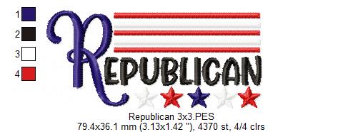 USA Republican - Fill Stitch - Machine Embroidery Design