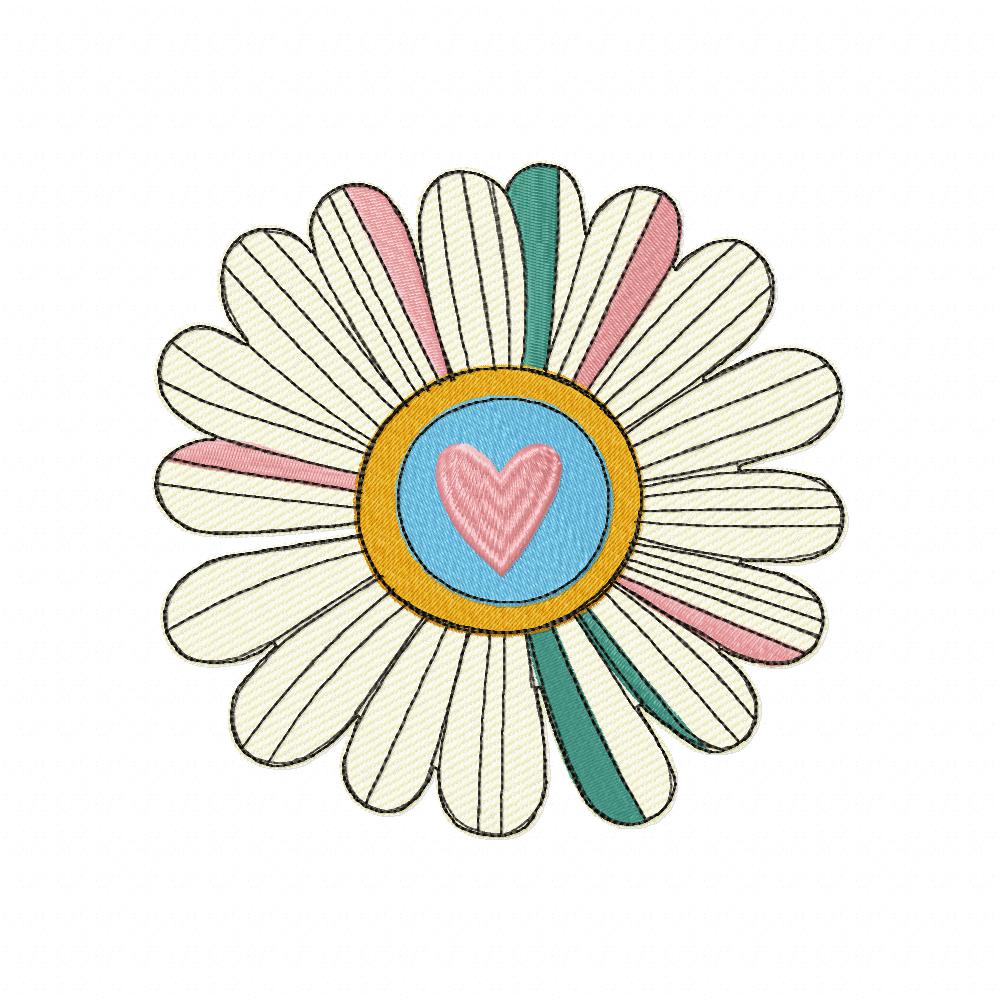 Retro Sunflower - Rippled Stitch - Machine Embroidery Design