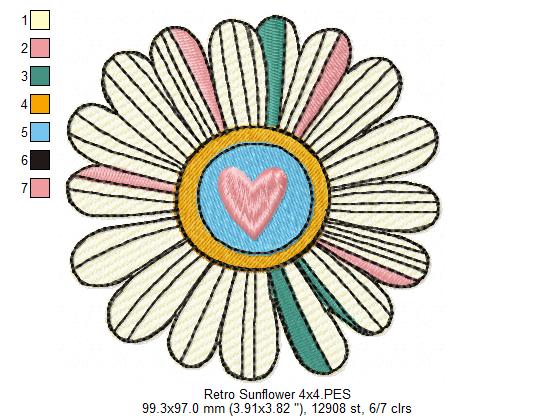 Retro Sunflower - Rippled Stitch - Machine Embroidery Design