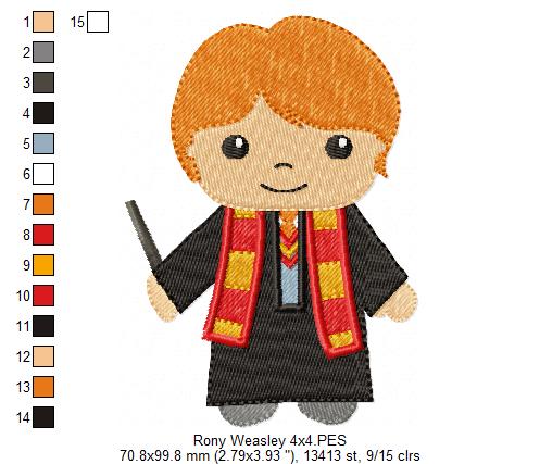 Three Wizard Kids and Platform - Set of 4 designs - Fill Stitch Machine Embroidery Design