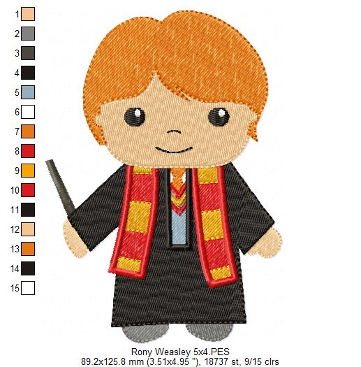 Three Wizard Kids and Platform - Set of 4 designs - Fill Stitch Machine Embroidery Design