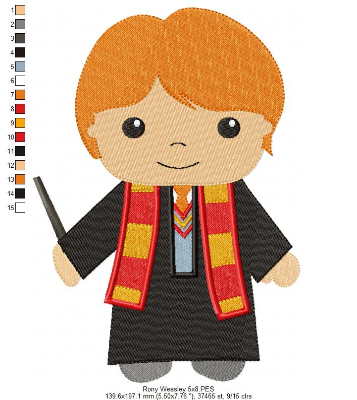 Three Wizard Kids and Platform - Set of 4 designs - Fill Stitch Machine Embroidery Design