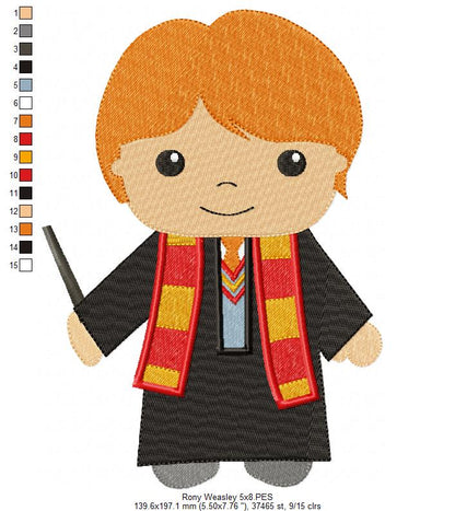 Three Wizard Kids and Platform - Set of 4 designs - Fill Stitch Machine Embroidery Design