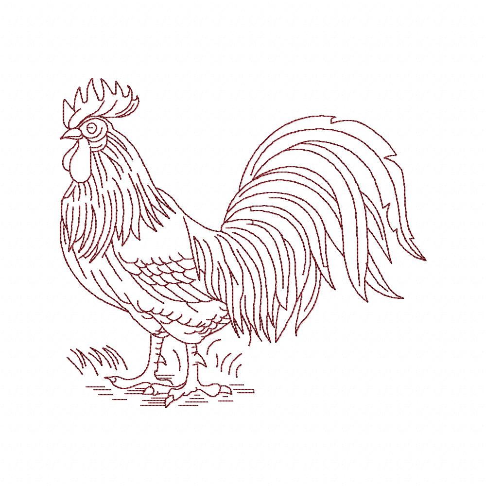 Rooster - Redwork - Machine Embroidery Design – DooBeeDoo Machine ...