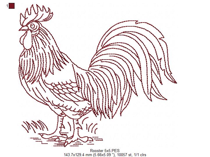 Rooster - Redwork - Machine Embroidery Design