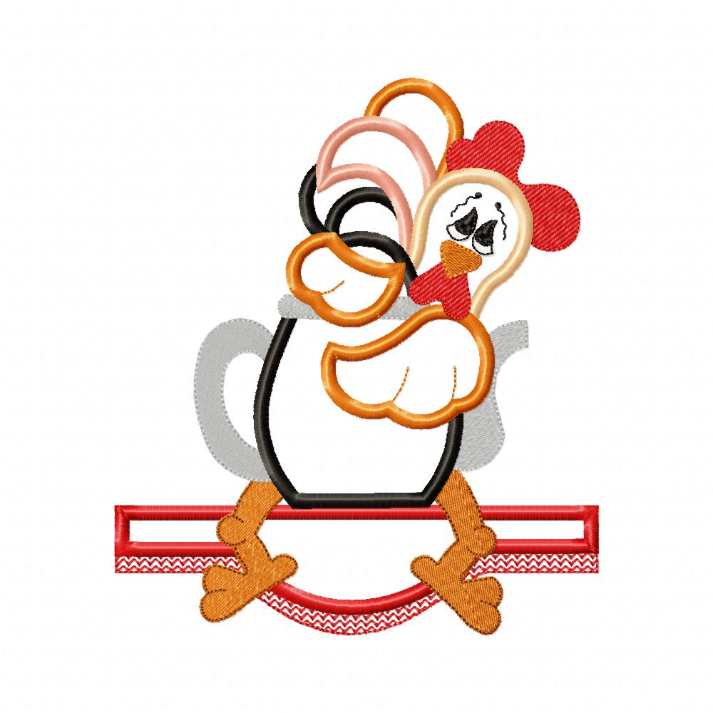Rooster and Teapot - Applique - Machine Embroidery Design