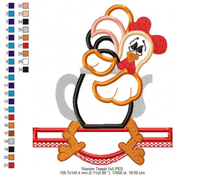Rooster and Teapot - Applique - Machine Embroidery Design