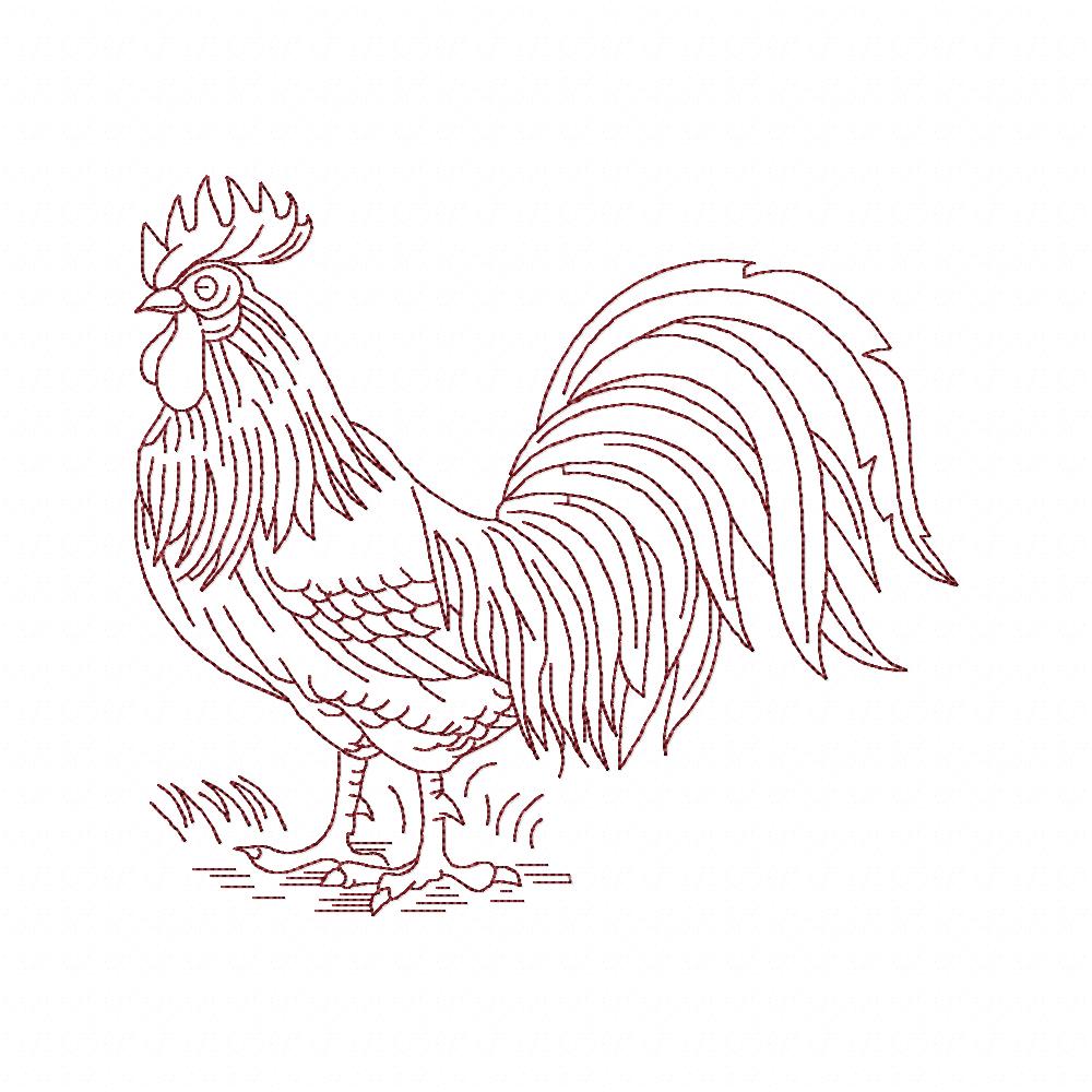 Rooster - Redwork - Machine Embroidery Design