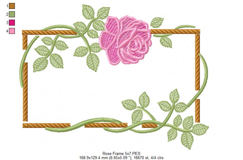 Bloom in a Wooden Frame - Fill Stitch - Machine Embroidery Design