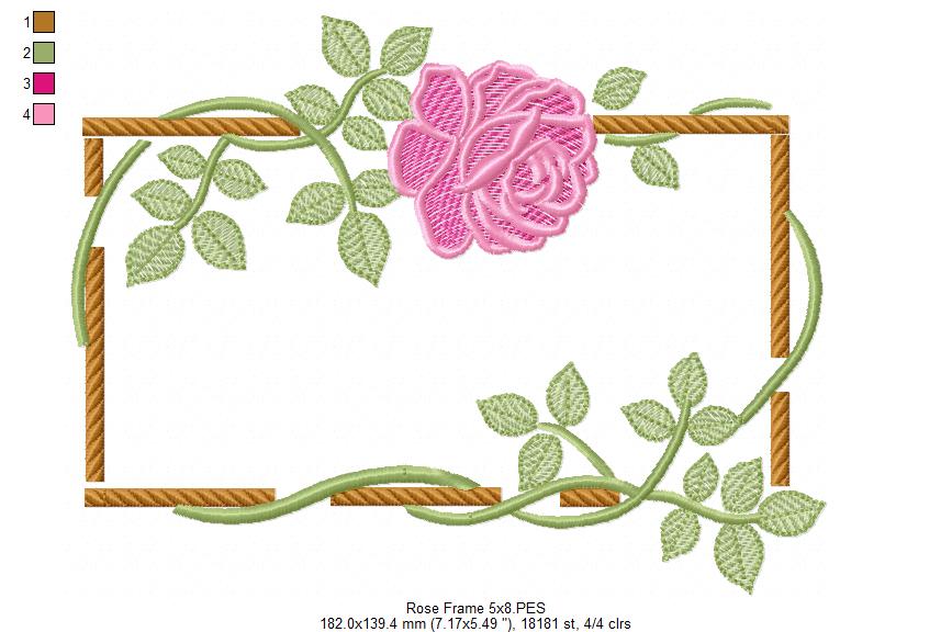Bloom in a Wooden Frame - Fill Stitch - Machine Embroidery Design