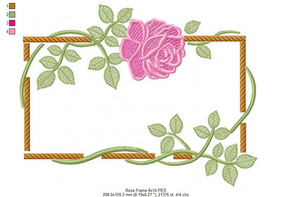 Bloom in a Wooden Frame - Fill Stitch - Machine Embroidery Design