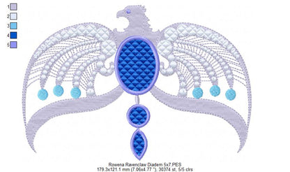 Rowena Ravenclaw Diadem - Fill Stitch Machine Embroidery Design