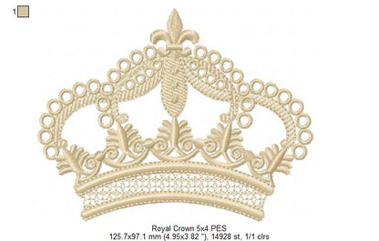 Queen Royal Crown - Fill Stitch - Machine Embroidery Design