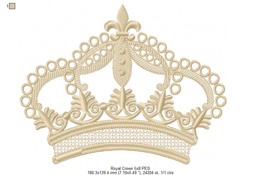 Queen Royal Crown - Fill Stitch - Machine Embroidery Design