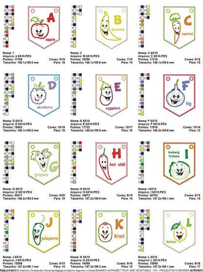 Alphabet Banner Fruits and Vegetables - ITH Project - Machine Embroidery Design