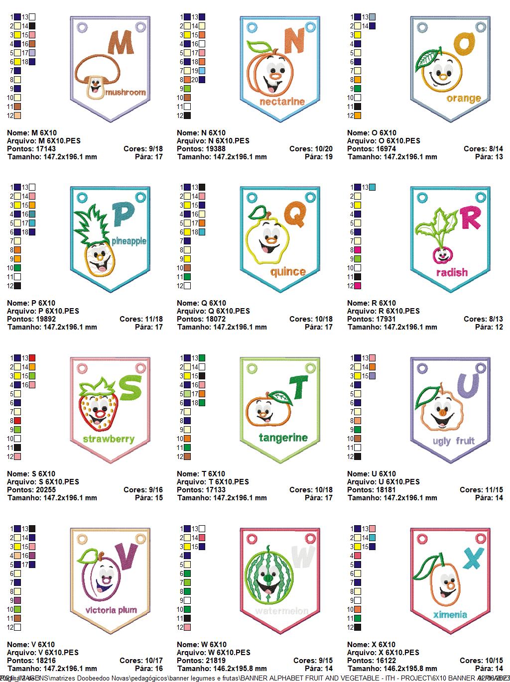 Alphabet Banner Fruits and Vegetables - ITH Project - Machine Embroidery Design