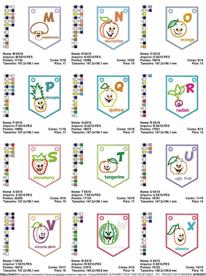 Alphabet Banner Fruits and Vegetables - ITH Project - Machine Embroidery Design