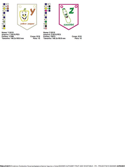 Alphabet Banner Fruits and Vegetables - ITH Project - Machine Embroidery Design