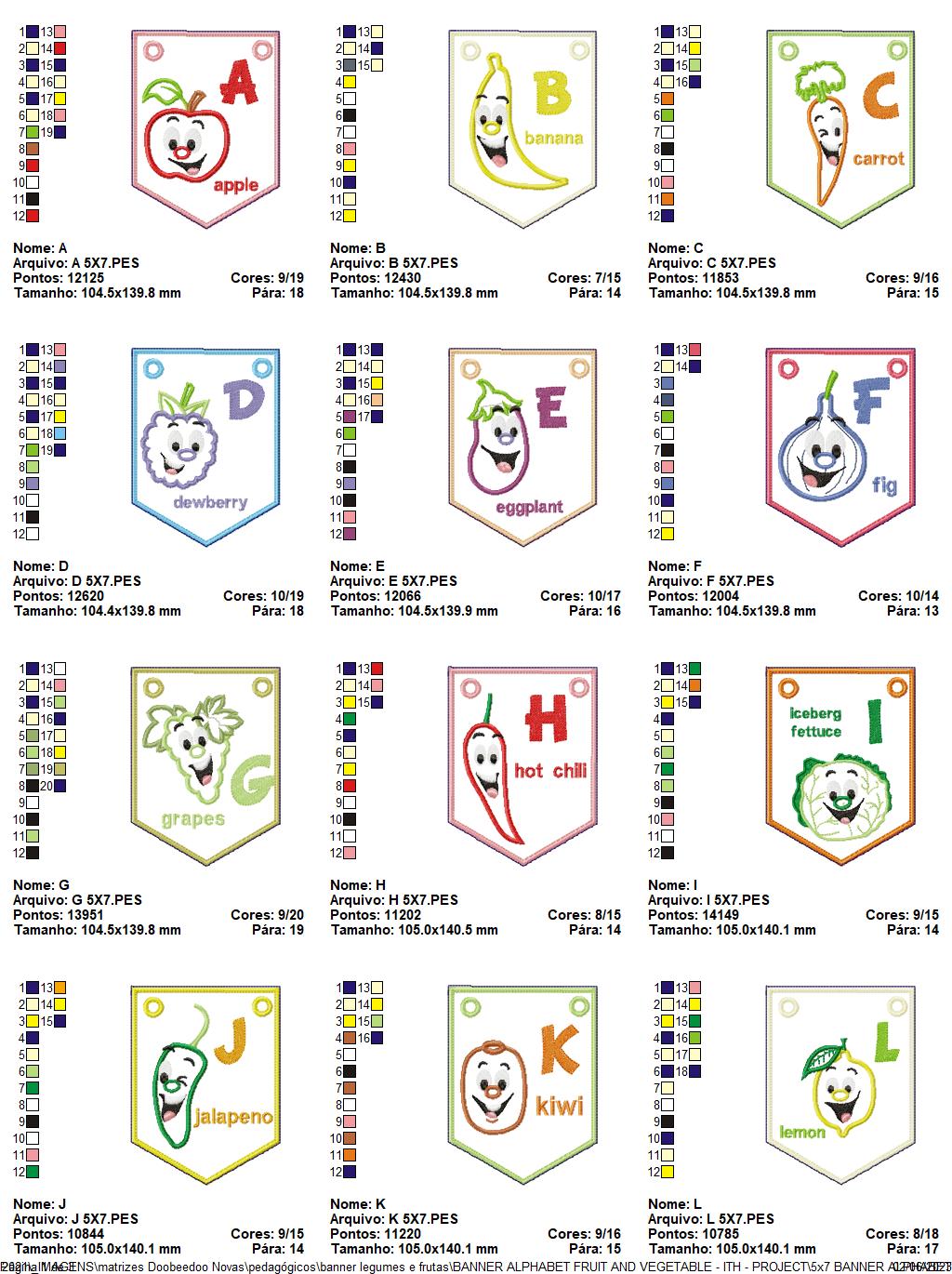 Alphabet Banner Fruits and Vegetables - ITH Project - Machine Embroidery Design