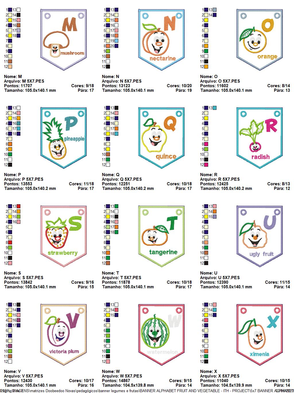 Alphabet Banner Fruits and Vegetables - ITH Project - Machine Embroidery Design