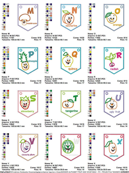 Alphabet Banner Fruits and Vegetables - ITH Project - Machine Embroidery Design