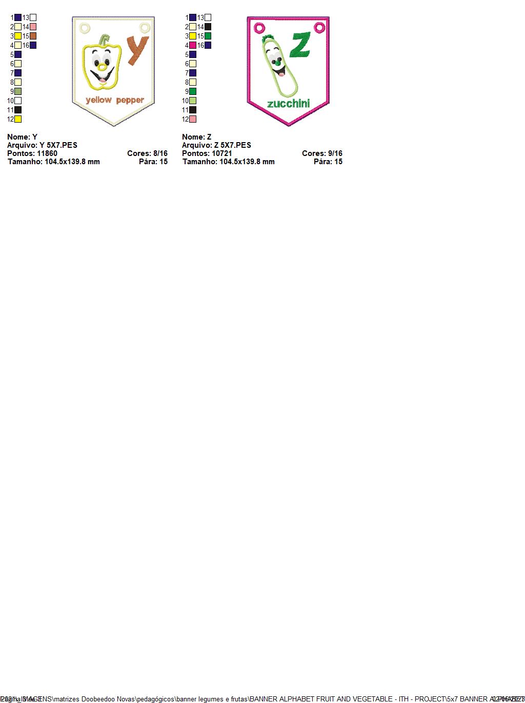 Alphabet Banner Fruits and Vegetables - ITH Project - Machine Embroidery Design