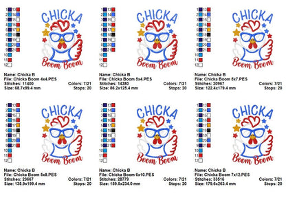 🎉 Patriotic Chicka Boom! – Applique – Machine Embroidery Design