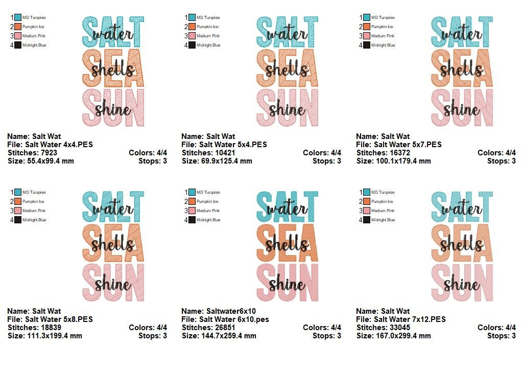 🌊 Beachy Salt Water Words – Sketch Stitch – Machine Embroidery Design