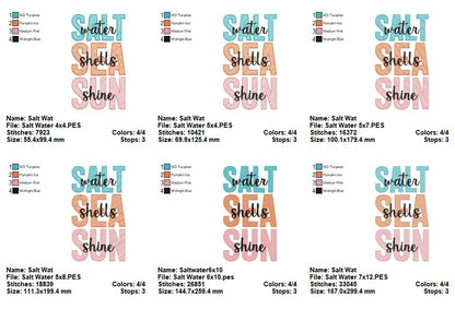 🌊 Beachy Salt Water Words – Sketch Stitch – Machine Embroidery Design