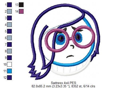 Inside Out Sadness - Applique - Machine Embroidery Design