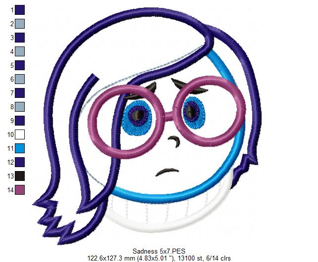 Inside Out Sadness - Applique - Machine Embroidery Design