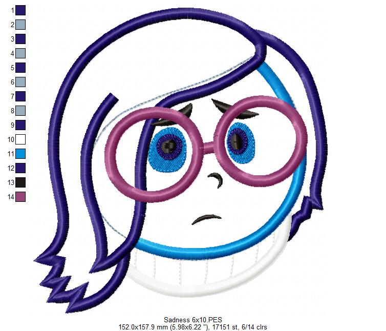 Inside Out Sadness - Applique - Machine Embroidery Design