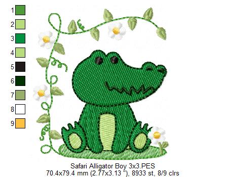 Safari Alligator Boy and Girl - Fill Stitch - Set of 2 designs
