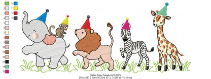 Animals Safari Birthday Parade - Fill Stitch - Machine Embroidery Design